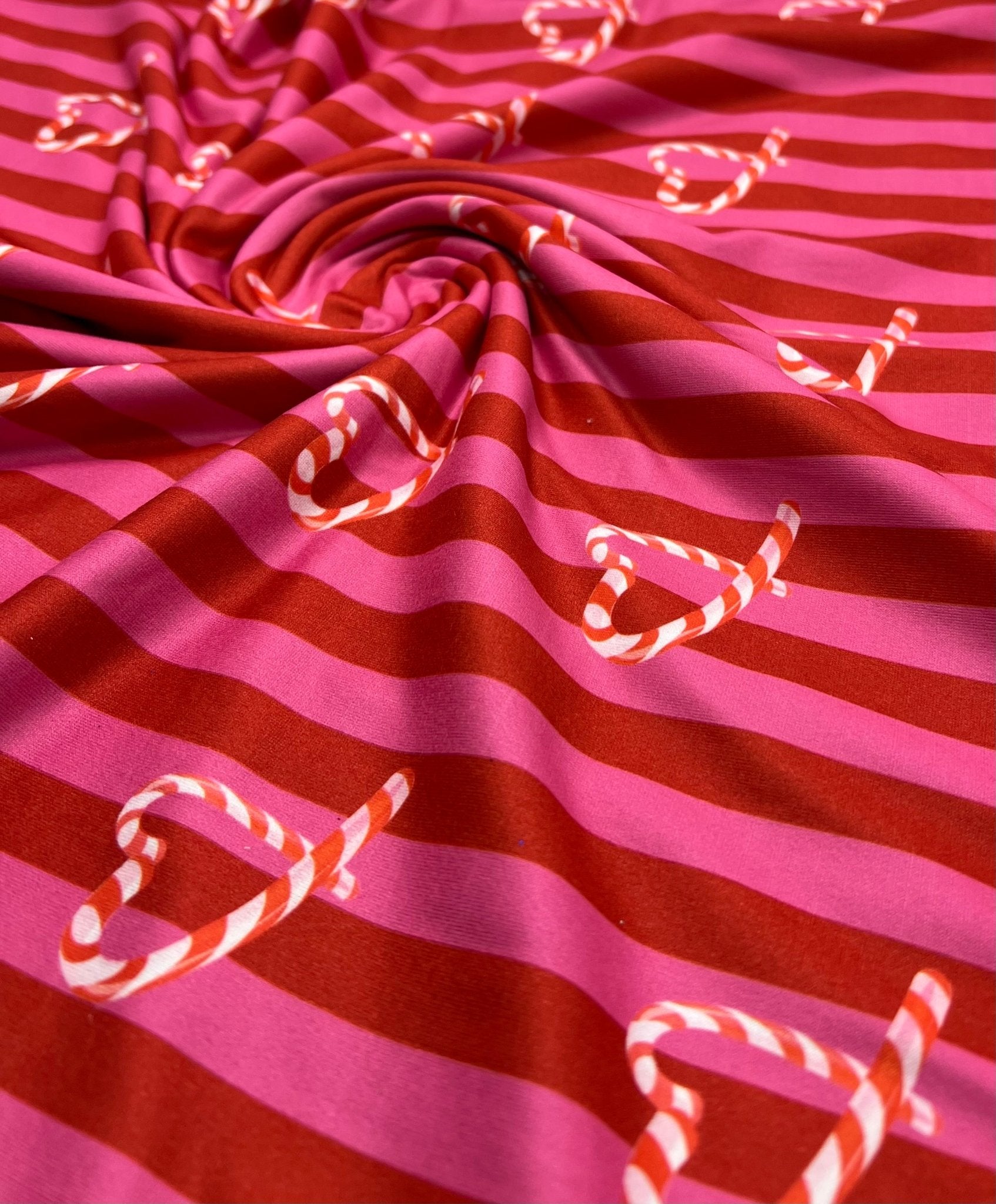 Candy Cane Super Soft Print Spun Poly Stretch Fabric - T9 Fabrics
